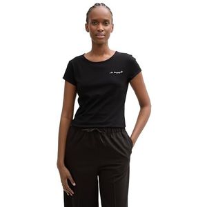 TOM TAILOR Denim Basic T-shirt voor dames met borduurwerk, 29999 - Black, XL