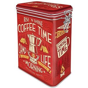 Nostalgic-Art Retro koffieblik, Camp Coffee Time – Geschenkidee voor kampeerliefhebbers, Blik met aromadeksel, Vintage design, 1,3 l