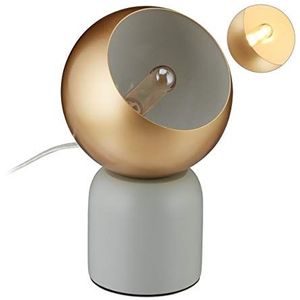 Relaxdays Tafellamp met magneet, beweegbare kap, nachtkastje, woonkamer, lampenkap Ø: 15,5 cm, metaal en hout, goud/grijs