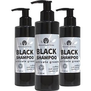 B.O.T cosmetic & wellness - KRACHTIGE HAARGROEI SHAMPOO, Koffie-extract voor revitalisatie, Ricinusolie voor dikker haar, Rode Ui-extract, Zwarte Shampoo, 200 ml x 3