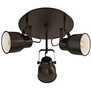 EGLO Plafondlamp Mitchley, vintage plafondlamp met 3 ledlampen, industrieel, retro, plafondspot van staal, woonkamerlamp in donkerbrons, crème, keuken
