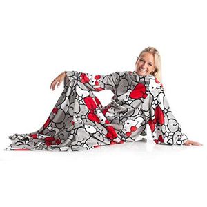 Kanguru - 1287 Deluxe Hello Kitty - Fleece Deken met Mouwen - Grijs - 140 x 180 cm
