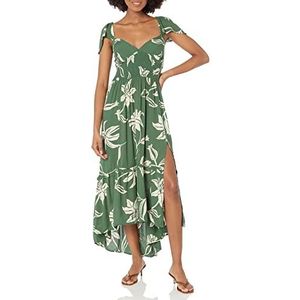 Angie Women's Lace up Back Flutter Sleeve Dress with Slit, Green, Medium