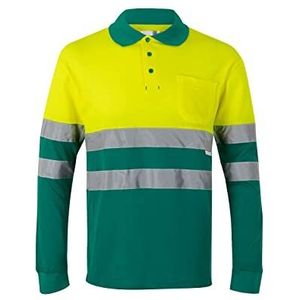 VELILLA 305515 poloshirt van katoen, tweekleurig en lange mouwen, groen en neongeel, maat 4XL, groen/neongeel, 4XL