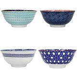 KitchenCraft - Kom Set - Rood en Blauw - 4 Stuks - Hoogwaardig Keramiek
