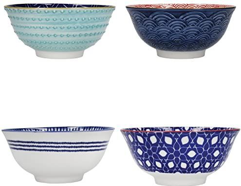 KitchenCraft - Kom Set - Rood en Blauw - 4 Stuks - Hoogwaardig Keramiek