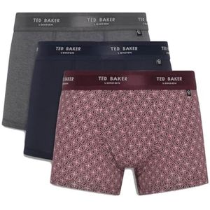 Ted Baker 3-Pack Katoenen Trunk, Grijs/Marineblauw/Ster Bloem Bordeaux, L