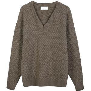 Diana Studio, Vlechtpatroon V-hals pullover - heren, kasjmier mix, lange mouwen, casual fit, taupe, L, Taupe, L-XXL