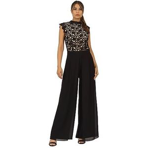 APART Overall in materiaalmix van plastic kant, elastisch materiaal en chiffon, Zwart-nude, 34