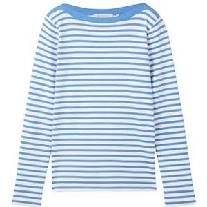 TOM TAILOR Denim T-shirt met lange mouwen voor dames, 34675 - White Mid Blue Stripe, L