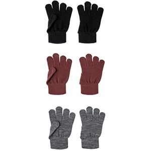 NAME IT Handschoenen voor kinderen, uniseks, Nacht/verpakking: 3 stuks met grijs mel/zwart, 4