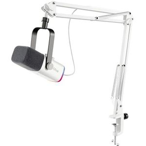 FIFINE XLR Dynamische Podcast-microfoon, RGB Gaming Microfoon, USB, met Microfoonhouder voor Computer, PS4, PS5, Podcast-Studio, Podcast-Opname, Wit