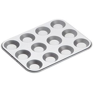 KitchenCraft Muffinvorm/Bakvorm met Anti-Aanbaklaag, 12 Gaten, 31,5 x 24 Centimeter, Zilver