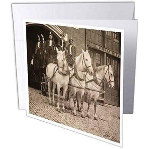 3dRose gc_8493_1 wenskaart ""Vintage Horse Drawn Fire Company Sepia"", 15,2 x 15,2 cm, 6 stuks