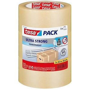 tesa Ultra Strong tape - Verpakkingstape van PVC met bijzonder sterke kleefkracht - Transparant - 3 rollen