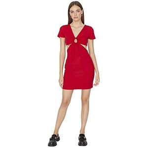 Trendyol Dames vrouw mini A-lijn V-hals geweven jurk, rood, 38, Rood, 64