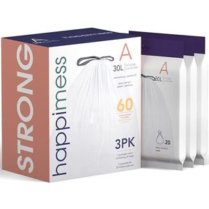 happimess HPM3000A-WHITE 7,9 Gallon Trekkoord Prullenbak Liner, Wit, 60-Count, 3-Packs van 20 Liners