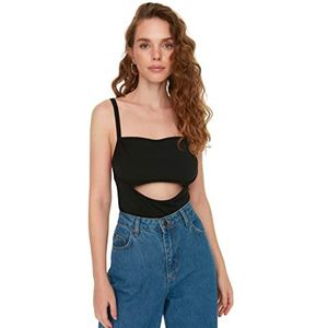 Trendyol Dames vrouw effen uitgesneden gedetailleerde dunne gebreide bodysuit shirt, Zwart, XL