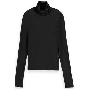 Scotch & Soda Dames Core Roll Up Neck Long Sleeve T-shirt, Black 0008, L