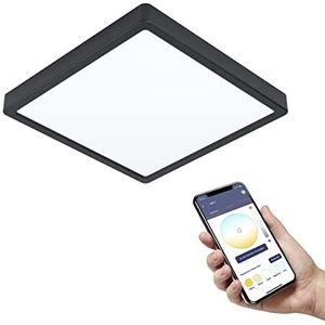 EGLO connect.z Smart Home LED badkamer plafondlamp Fueva-Z, L x B 28,5 cm, ZigBee, app en spraakbesturing, lichtkleur instelbaar, dimbaar, aluminium opbouwlamp zwart, IP44