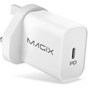 Magix Wandlader PD Quick Charge 3.0 30W, USB Type-C, AC 100-240V naar DC 5V 9V 12V 15V 20V (Qc 1.0 2.0 compatible) (UK Plug) (White) wit