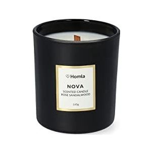 HOMLA Nova Decoratieve geurkaars met unieke geur - minimalistische geurcompositie kaars - waskaarsen in glazen pot zwart roos sandalwood geur