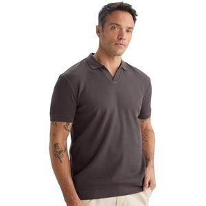 DeFacto Basic poloshirt voor heren, klassiek T-shirt voor mannen, bruin, XXL