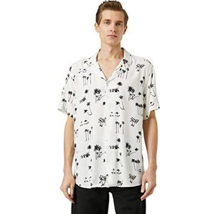 Koton Herenshirt met korte mouwen, lapelhals, palm bedrukt, Wit design (0d0), XXL