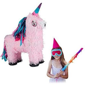 Relaxdays pinata eenhoorn, ophangen, kinderen, meisjes, verjaardag, unicorn, om zelf te vullen, Piñata, roze