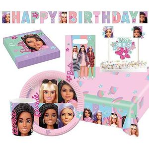 Amscan 9917989 - Barbie Sweet Life Partyset, 43-delig, wegwerpservies & decoratie, verjaardagsfeestje voor kinderen