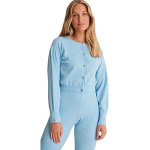 NA-KD Gebreid damesvest met ballonmouwen, Azure Blauw, M