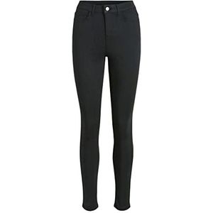 Vila Vrouwelijke skinny fit jeans met hoge taille, zwart denim, L