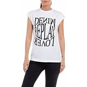 Replay Dames W3624G T-shirt, 001 wit, XXS, 001, wit, XXS