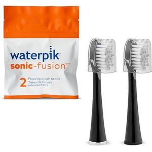 Waterpik Volledige grootte vervangende opzetborstels met covers voor Sonic-Fusion Flossing tandenborstel SFFB-2EB, 2 Count Black