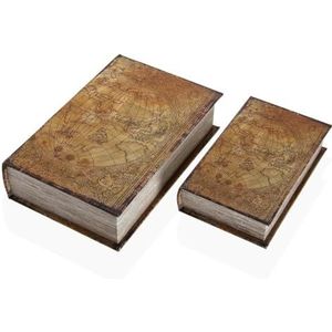 Versa Decoratieve doos boek wereldkaart canvas hout MDF 7 x 27 x 18 cm