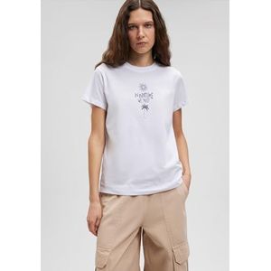 Mavi Nature Printed T-shirt voor dames, wit, XS
