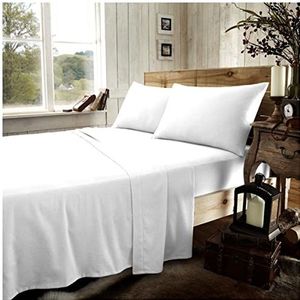 Flanellen Hoeslakens Eenpersoons, Warm & Cosy Effen Beddengoed, Geborsteld Katoen Bovenlaken, Wit