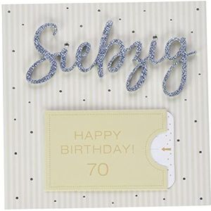 Verjaardagskaart voor de 70e verjaardag lettering Surprise - Zeven - 15 x 15 cm