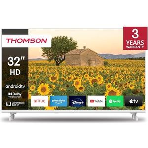 THOMSON 32 Inch (80 cm) HD LED Smart Android TV (WLAN, HDR, drievoudige tuner DVB-C/S2/T2, Netflix, Youtube, Prime Video, Disney+) - 32HA2S13W - 2023