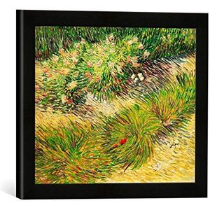 Ingelijste foto van Vincent van Gogh ""Vlinders en bloemen"", kunstdruk in hoogwaardige handgemaakte fotolijst, 40x30 cm, mat zwart