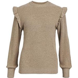 Object Vrouwen OBJMALENA L/S Ruffle NOOS Trui, Fossil/Detail: Melange, XL, Fossil/Detail:melange, XL