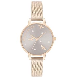 Olivia Burton Analoge Quartz Horloge voor Vrouwen met Rose Goud Gekleurde Roestvrij Stalen Armband - OB16PQ04, Zilver, Armband