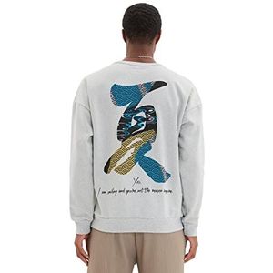 TRENDYOL MAN Sweatshirt - Paars - Oversize, Grijs, XS