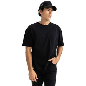 DeFacto Oversized T-shirt met korte mouwen voor heren - basic ronde hals T-shirt voor heren, zwart, XS