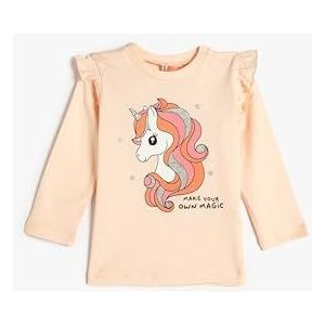 Koton Babygirl Basic T-shirt met lange mouwen, ruches, detail, ronde hals, roze (274), 2-3 Jaar