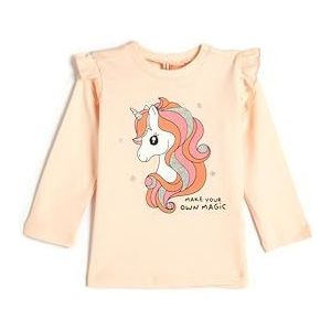 Koton Babygirl Basic T-shirt met lange mouwen, ruches, detail, ronde hals, roze (274), 9-12 Maanden