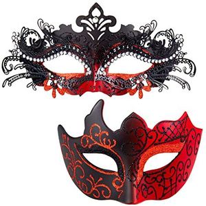 MYSEUNI Paar Masquerade Masker - Glanzend Rhinestone Rood Venetiaans Masker - Bruiloft Partij Mardi Gras Party Mask