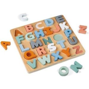 Janod - Wooden Alphabet Puzzle 26 Pieces - Sweet Cocoon Collection - Early-Learning and Early Years Toy, Water-Based Paint - Teaches The Alphabet and Writing - Ages 2 and Up, J04412