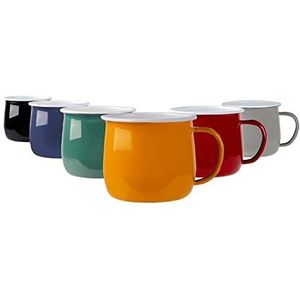 Argon Tableware Gekleurde emaille buik Mokken - Metalen Outdoor Camping Thee Koffie Hot Drankjes Cups Set - 375ml - 6 kleuren