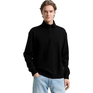 TOM TAILOR DENIM - Sweatshirt - Zwart - Effen - Halve Rits